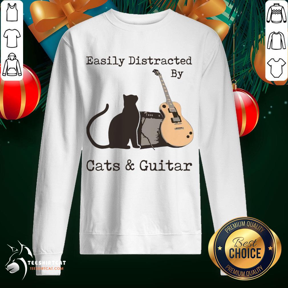 Hot Easily Distracted By Cats And Guitar Shirt