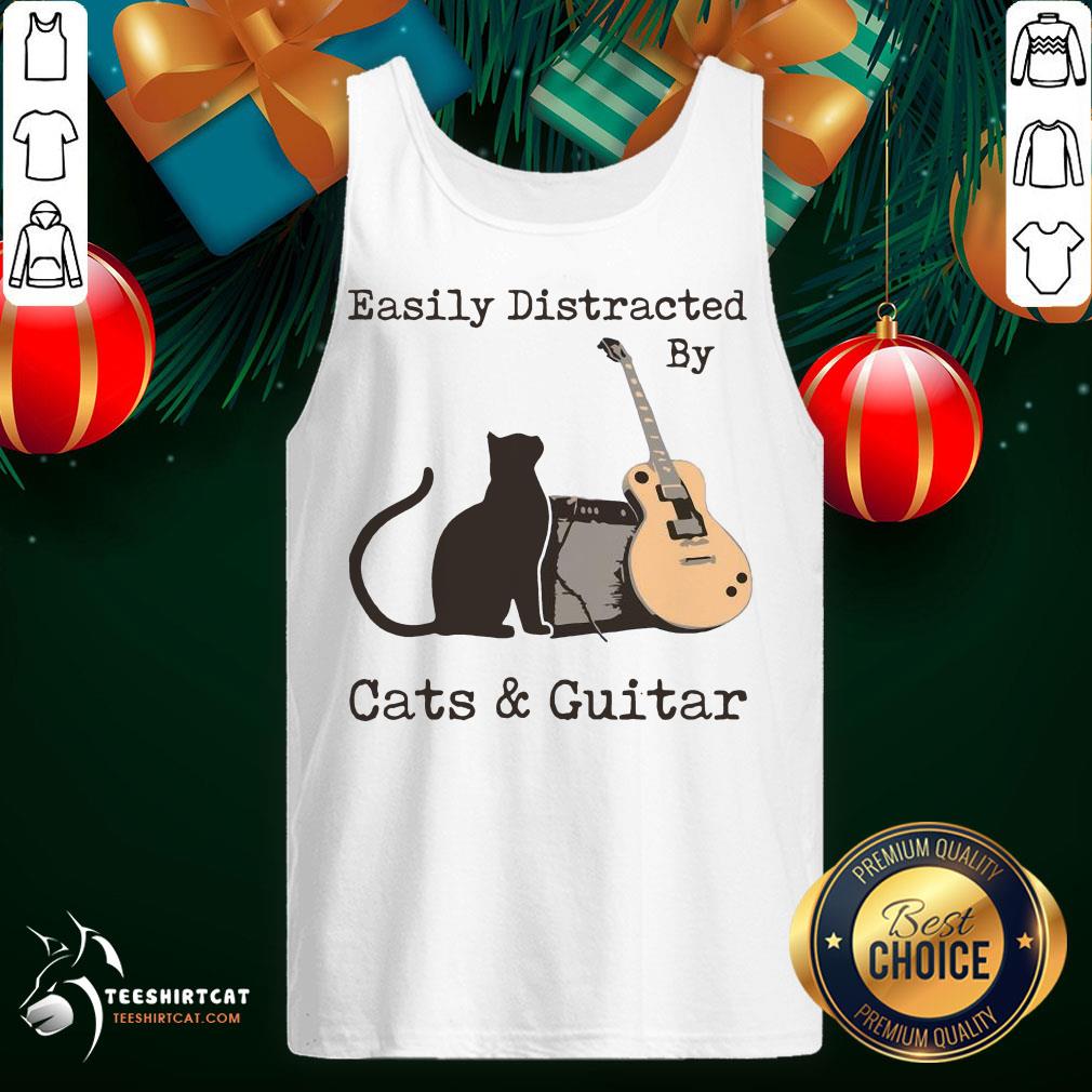 Hot Easily Distracted By Cats And Guitar Shirt