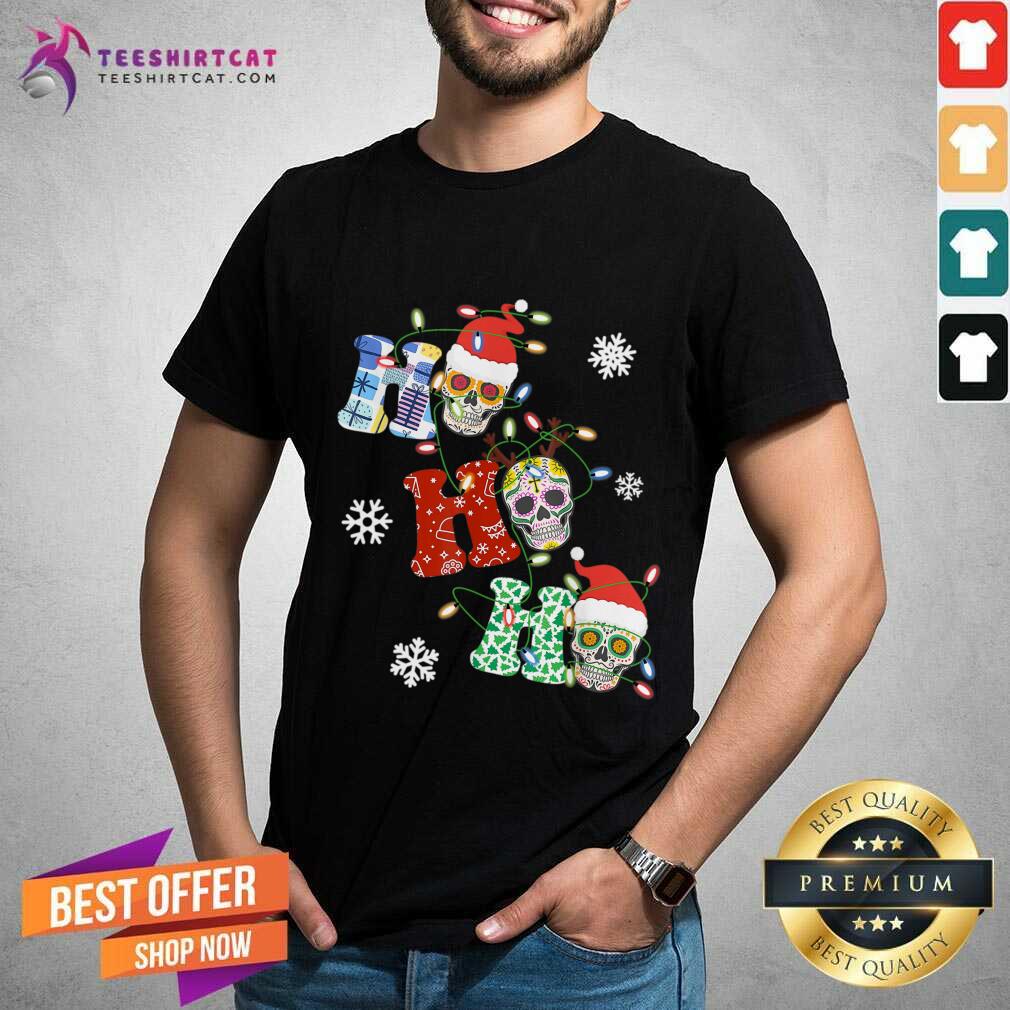 Hot Ho Ho Ho Sugar Skull Christmas Lights Funny Shirt