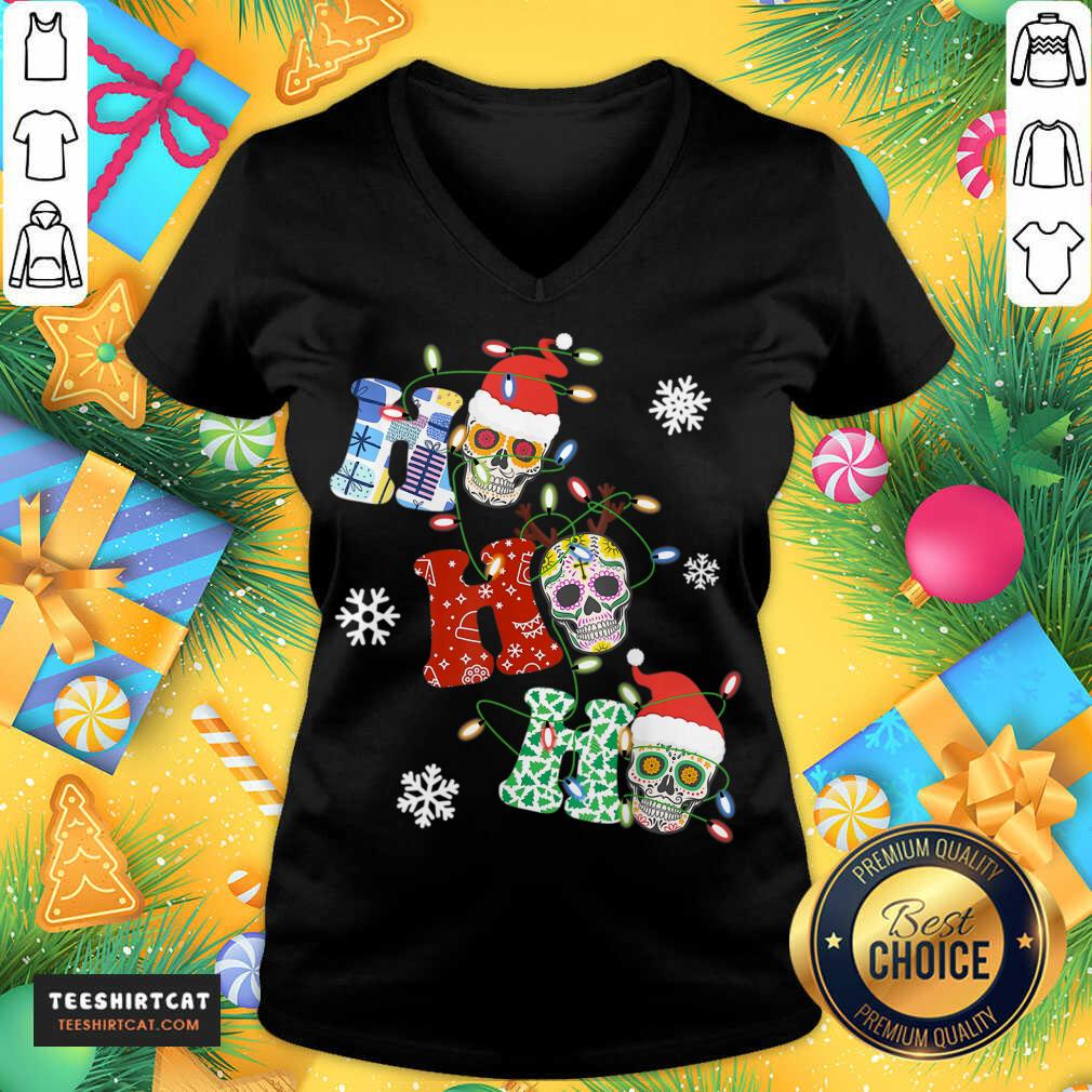 Hot Ho Ho Ho Sugar Skull Christmas Lights Funny Shirt