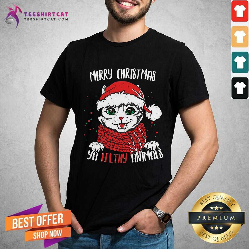 Hot Merry Christmas Ya Filthy Animals Cat Christmas Shirt