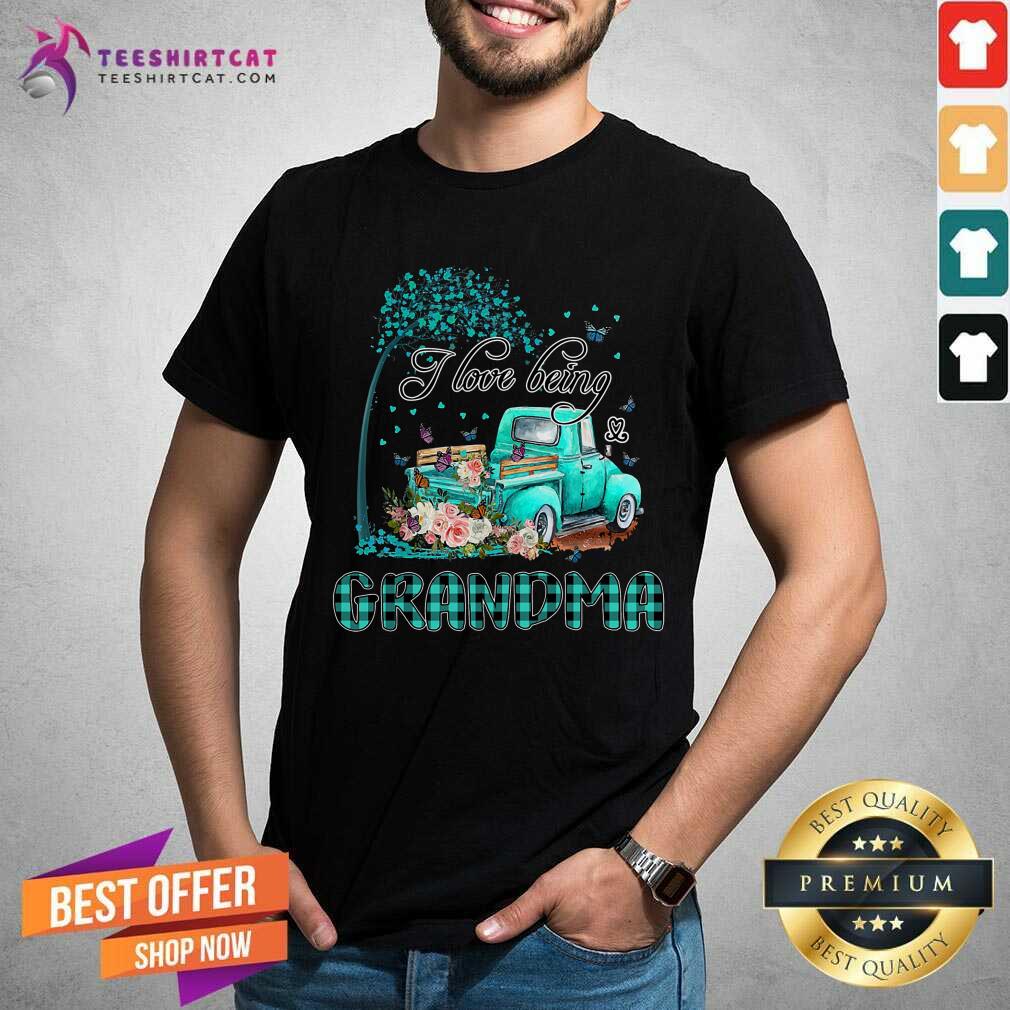 I Love Being Grandma Truck With Butterfly And Flowers Shirt