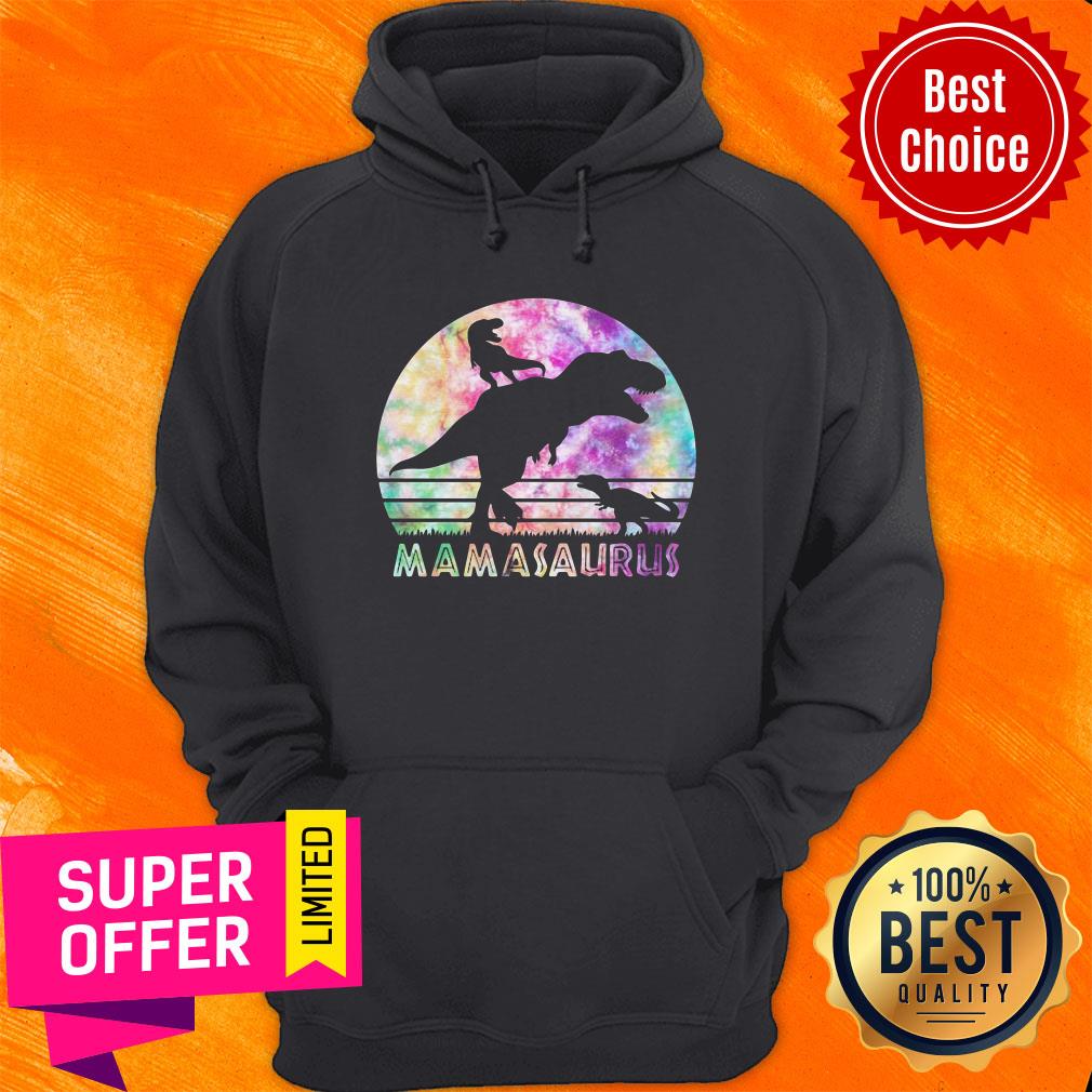 Mamasaurus Tie Dye Sunset Funny Dinosaur Mother Of 2 Kids Shirt