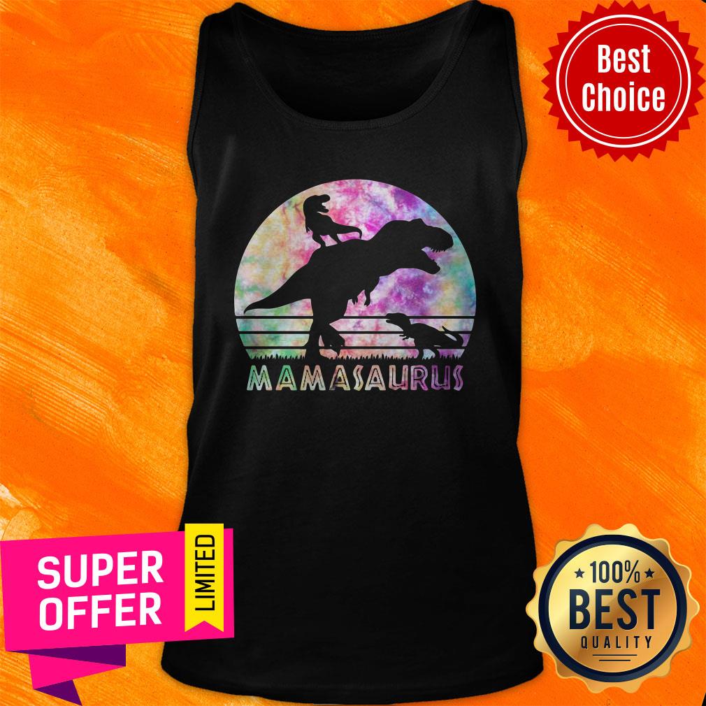 Mamasaurus Tie Dye Sunset Funny Dinosaur Mother Of 2 Kids Shirt