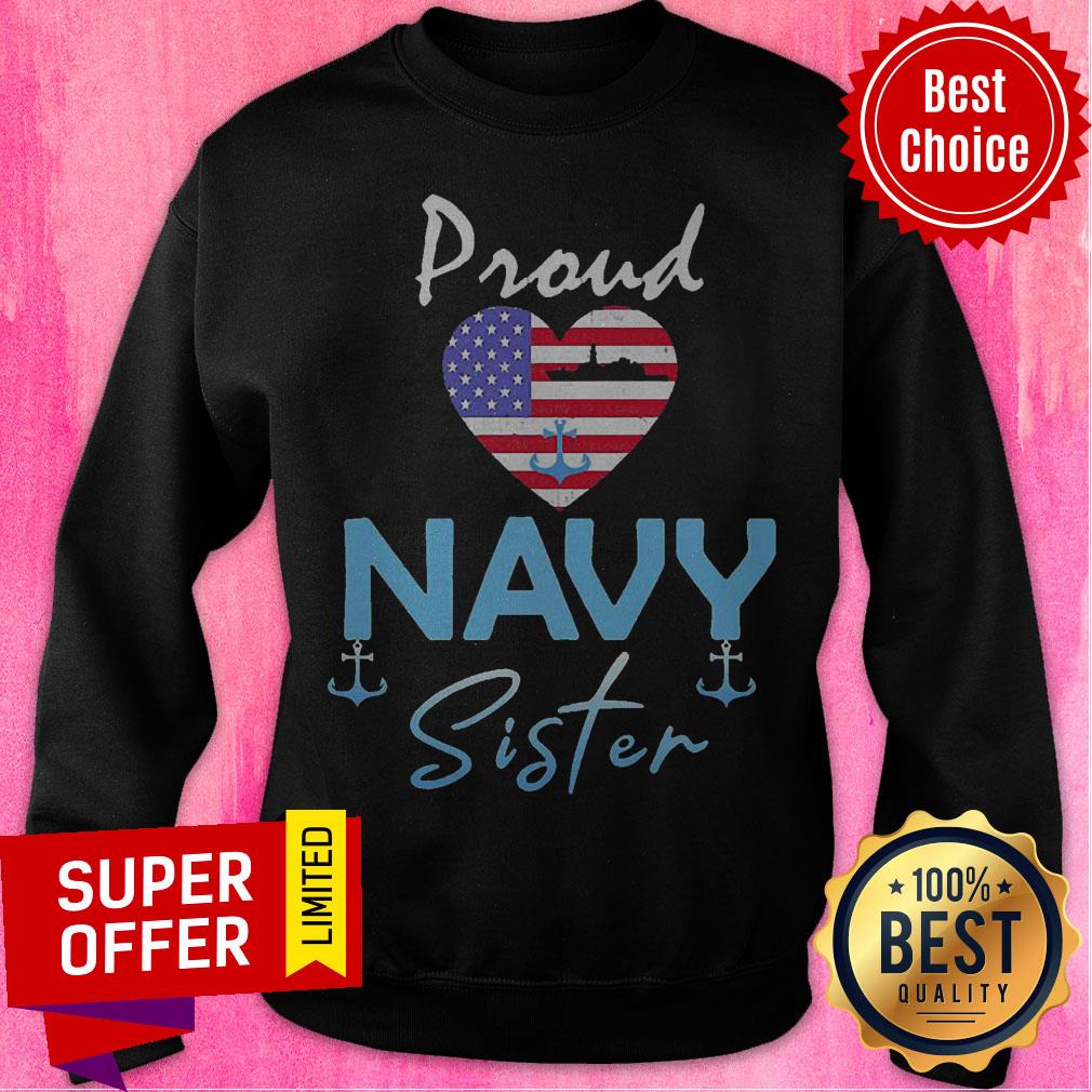 Navy US VeteranNavy Sister ShirtProud Navy Sister American Flag Heart Shirt