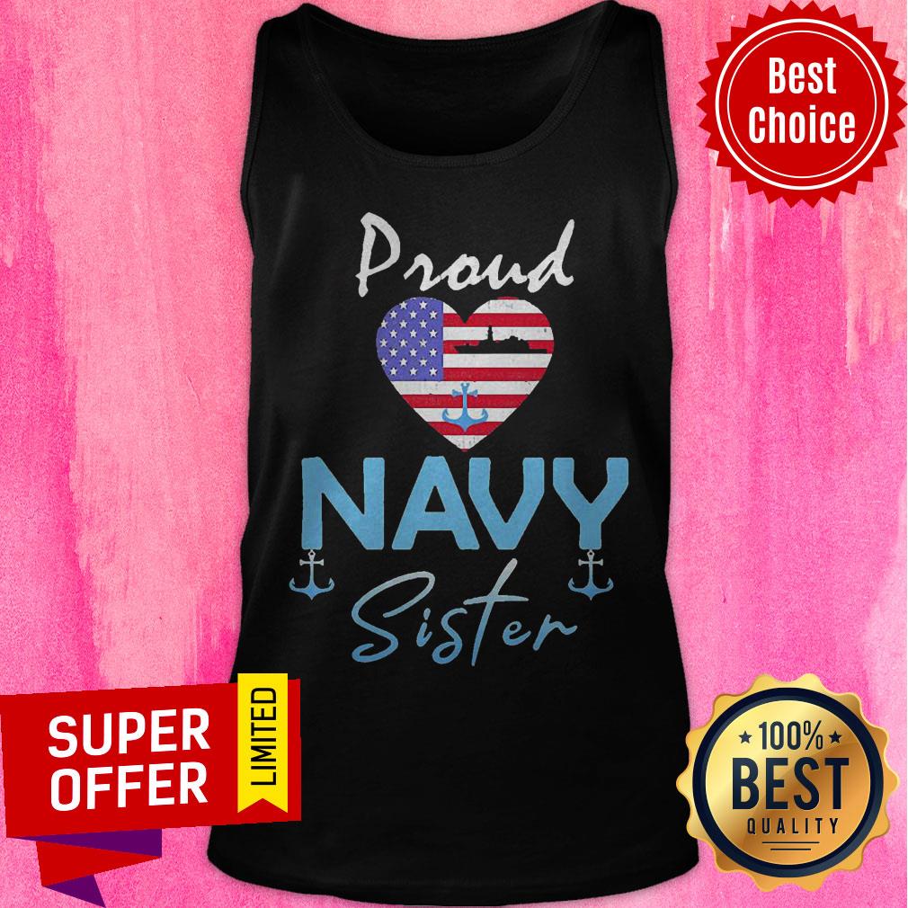 Navy US VeteranNavy Sister ShirtProud Navy Sister American Flag Heart Shirt