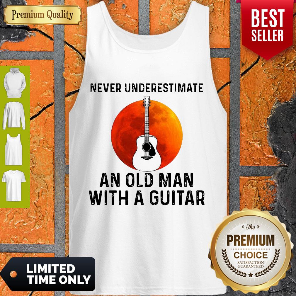 Never Underestimate An Old Man With A Guitar Sunset Shirt