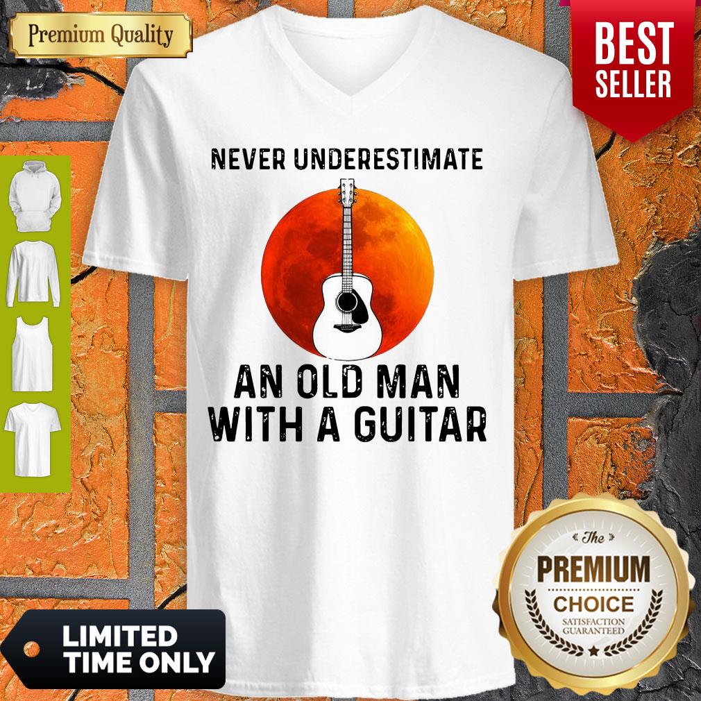 Never Underestimate An Old Man With A Guitar Sunset Shirt