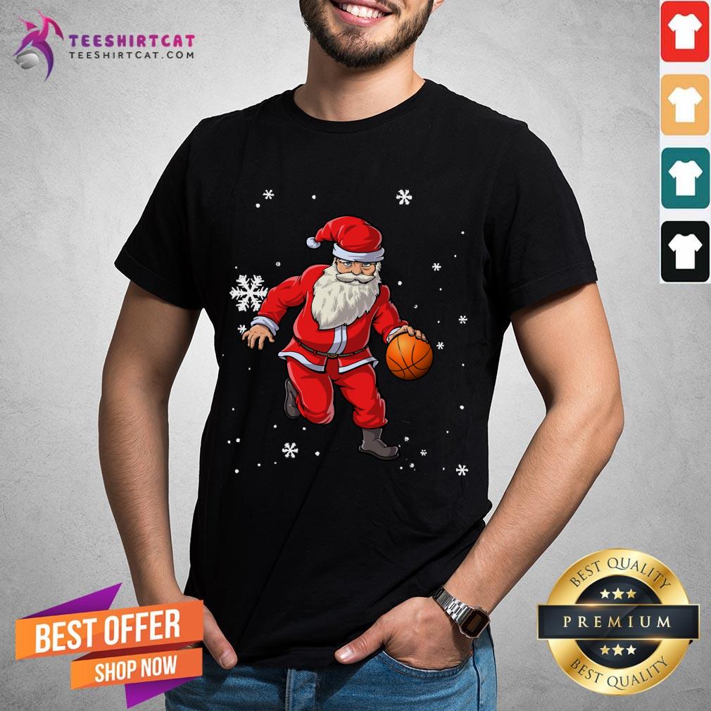 Nice Christmas Basketball Pajamas Santa Claus Slam Dunk Shirt