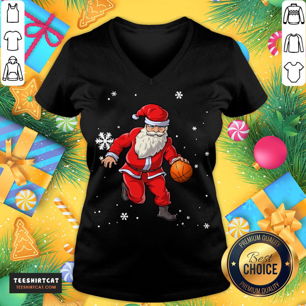 Nice Christmas Basketball Pajamas Santa Claus Slam Dunk Shirt