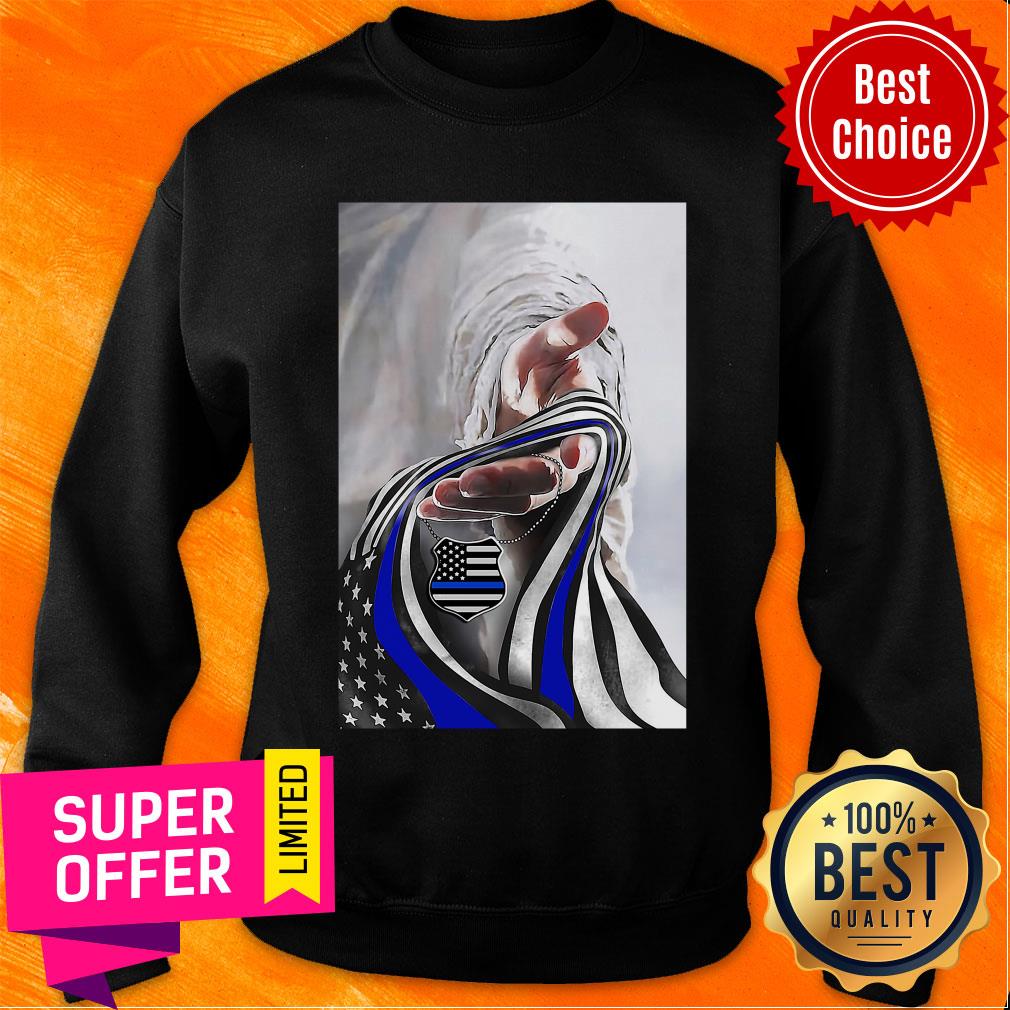 Nice Jesus God And Blue American Flag Shirt