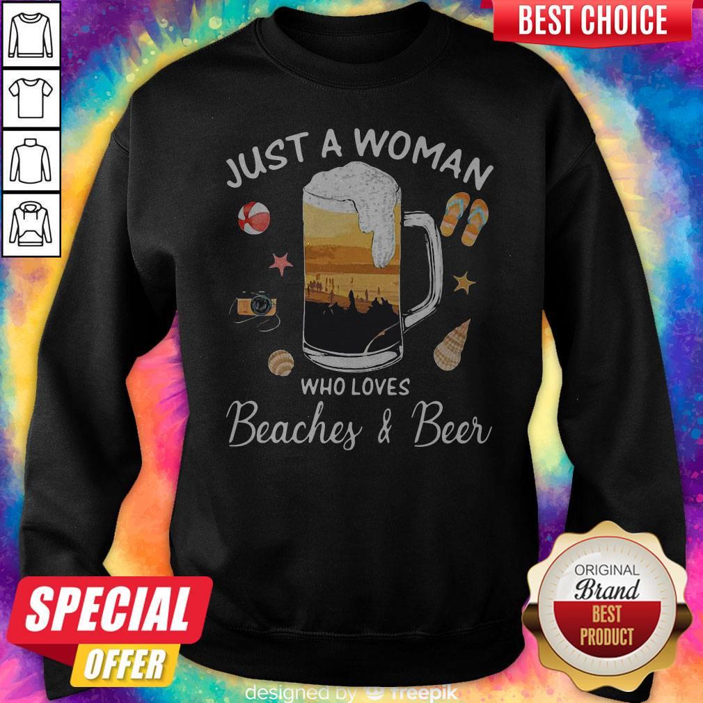 Nice Just A Woman Who Loves Beaches Beer Camera Starfish Shirt