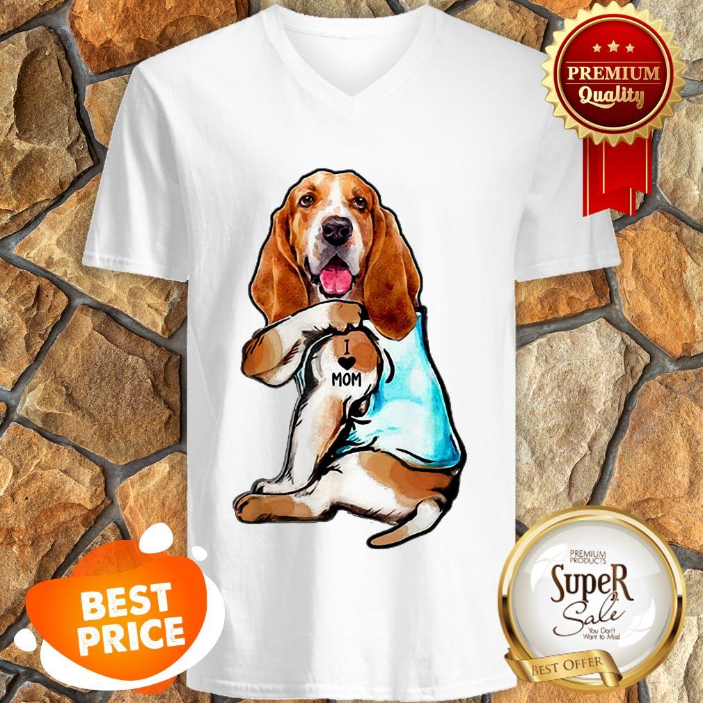 Nice Strong Basset Hound I Love Mom Tattoos Shirt