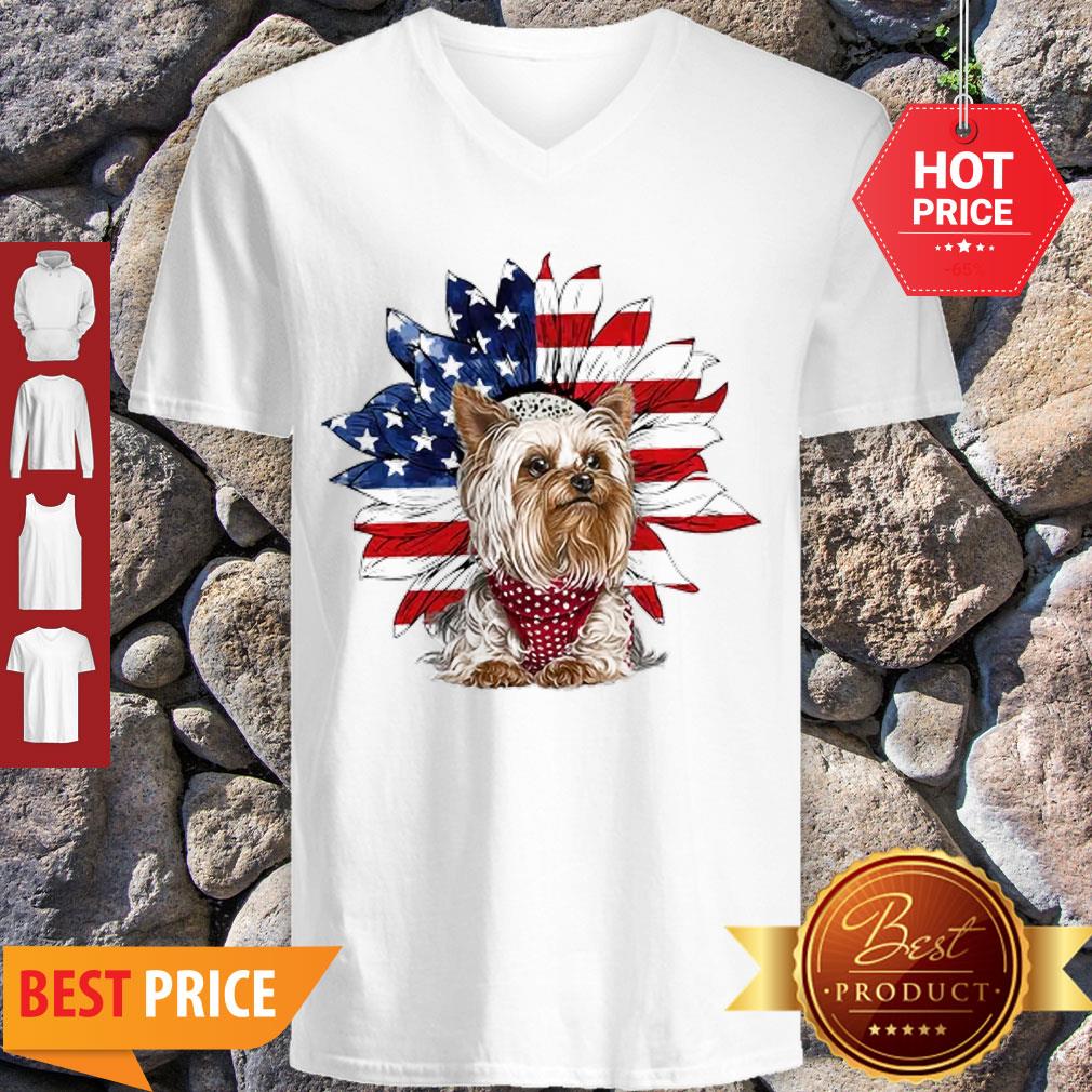 Nice Yorkshire Terrier American Flag Daisy Flower Shirt