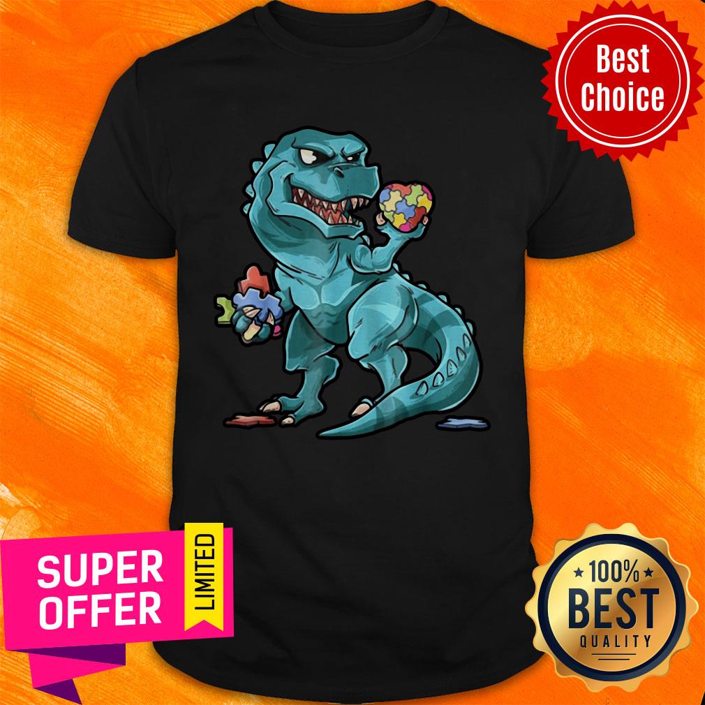 Official Autism Awareness Dinosaur Shirt Heart Puzzle Pieces Shirt