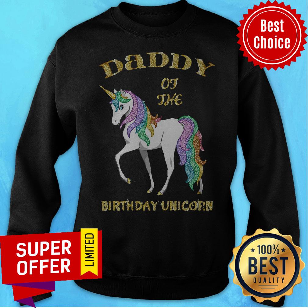 Official Daddy Of The Birthday Unicorn Rainbow And Gold Shirt