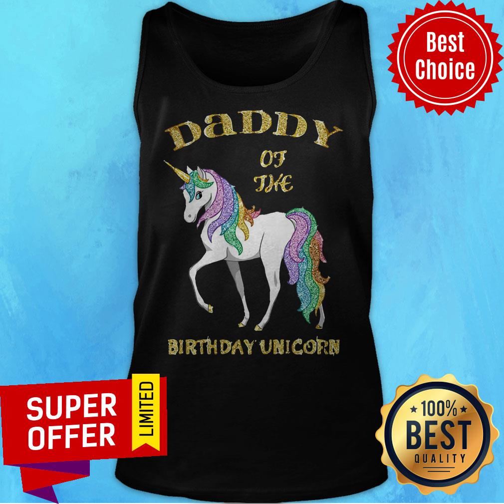 Official Daddy Of The Birthday Unicorn Rainbow And Gold Shirt