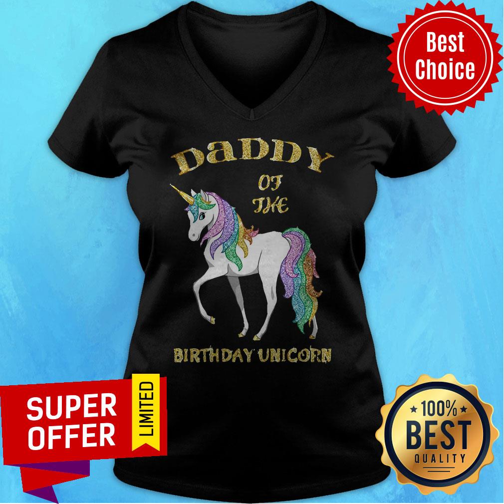 Official Daddy Of The Birthday Unicorn Rainbow And Gold Shirt
