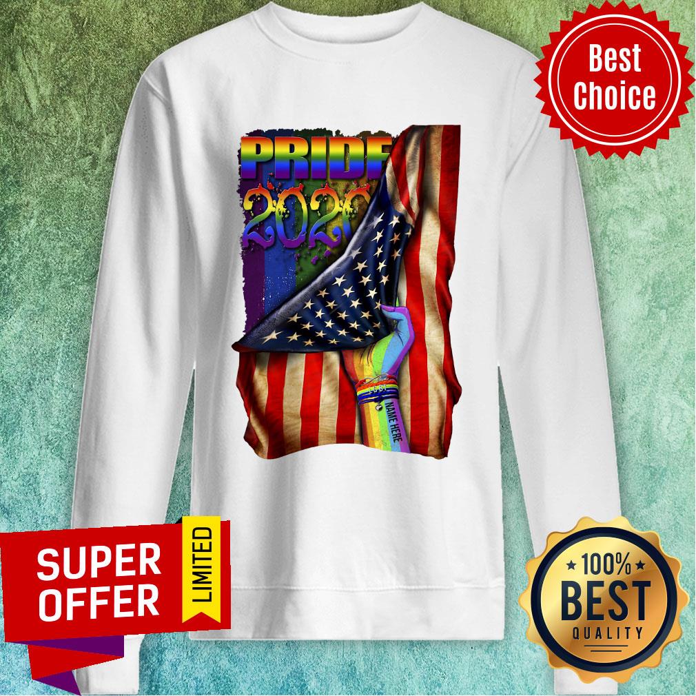 Official Pride 2020 Lgbt American Flag Hand Custom Name Shirt