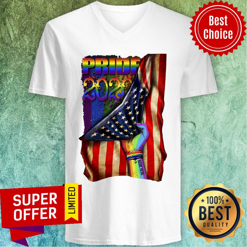 Official Pride 2020 Lgbt American Flag Hand Custom Name Shirt