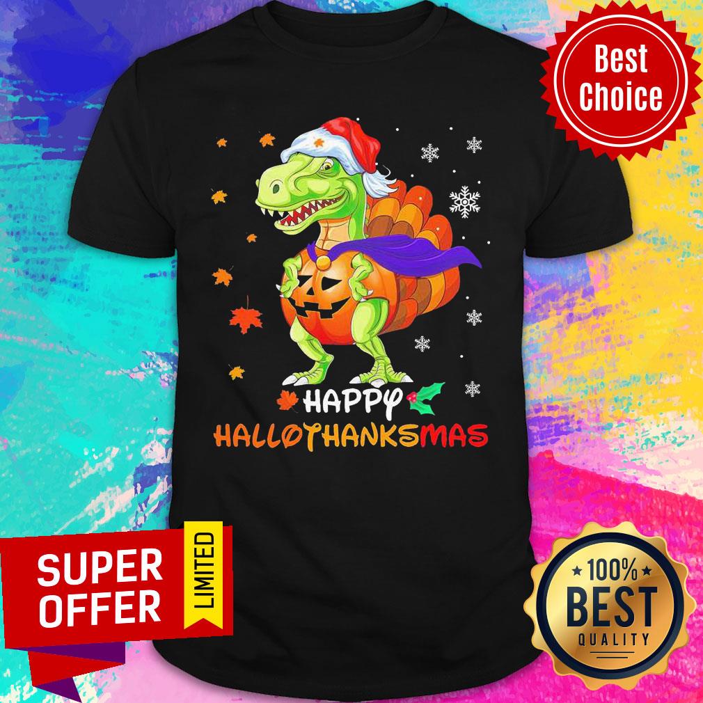 Official Santa Dinosaur Pumpkin Happy Hallothanksmas Shirt