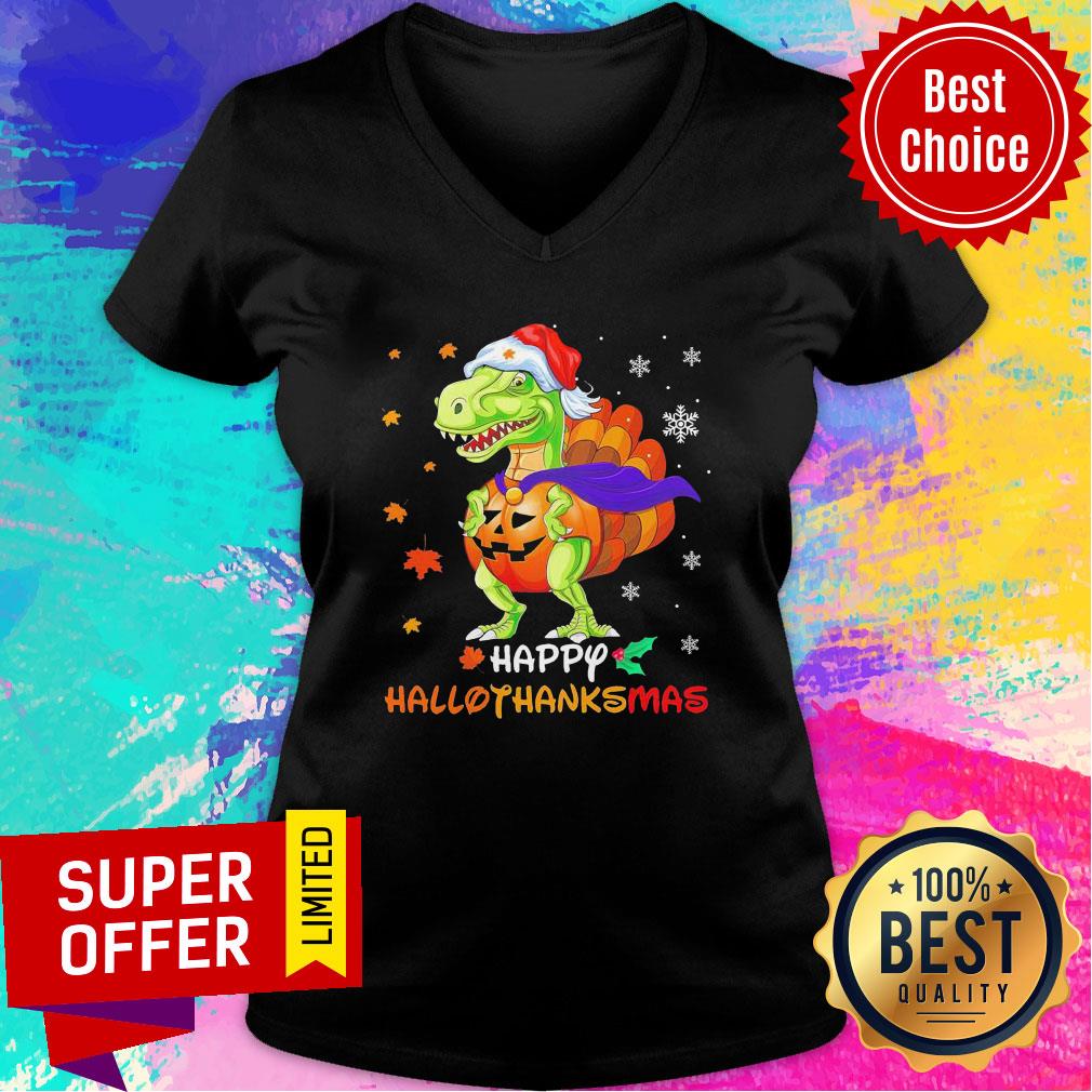 Official Santa Dinosaur Pumpkin Happy Hallothanksmas Shirt