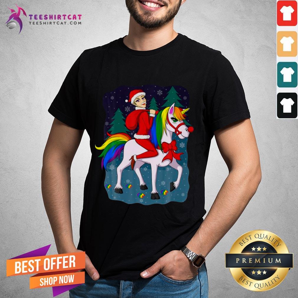 Original Women Santa Claus Riding A Unicorn Ugly Christmas Shirt