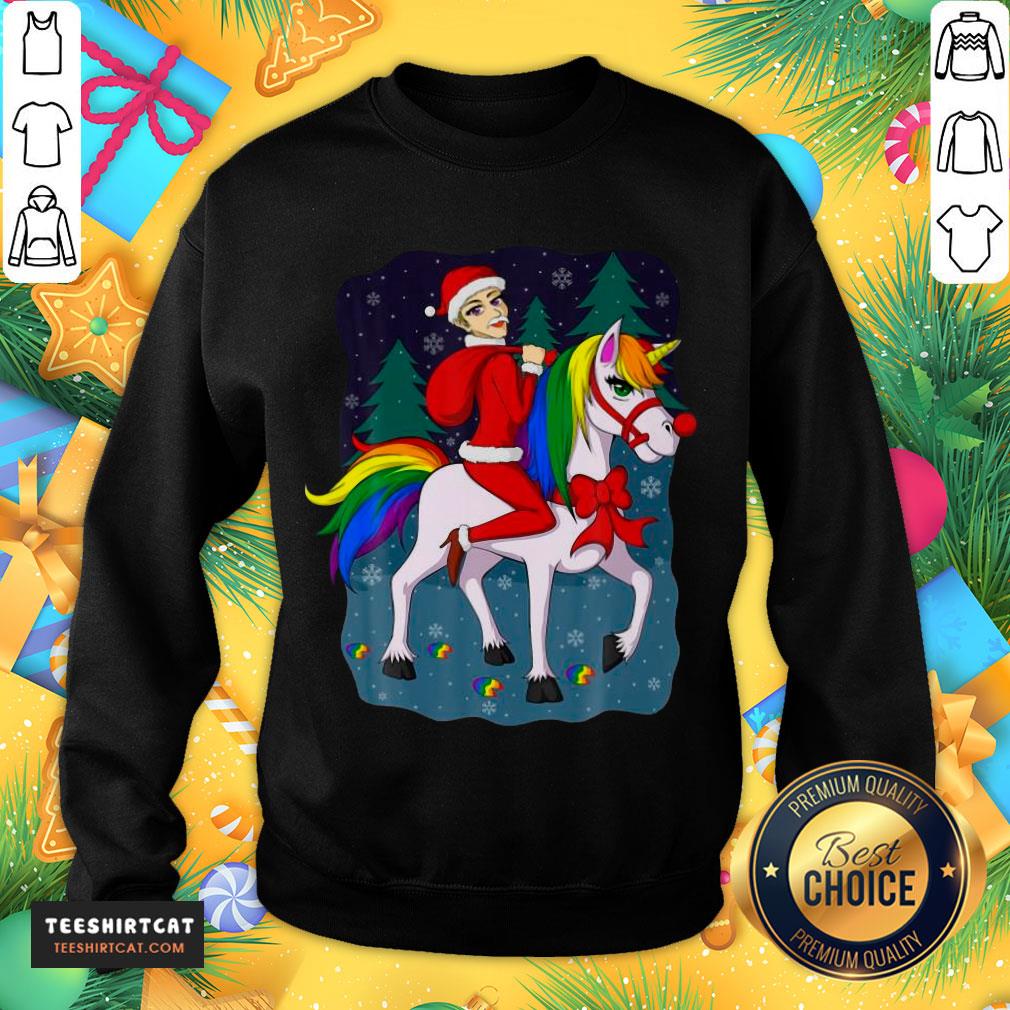 Original Women Santa Claus Riding A Unicorn Ugly Christmas Shirt