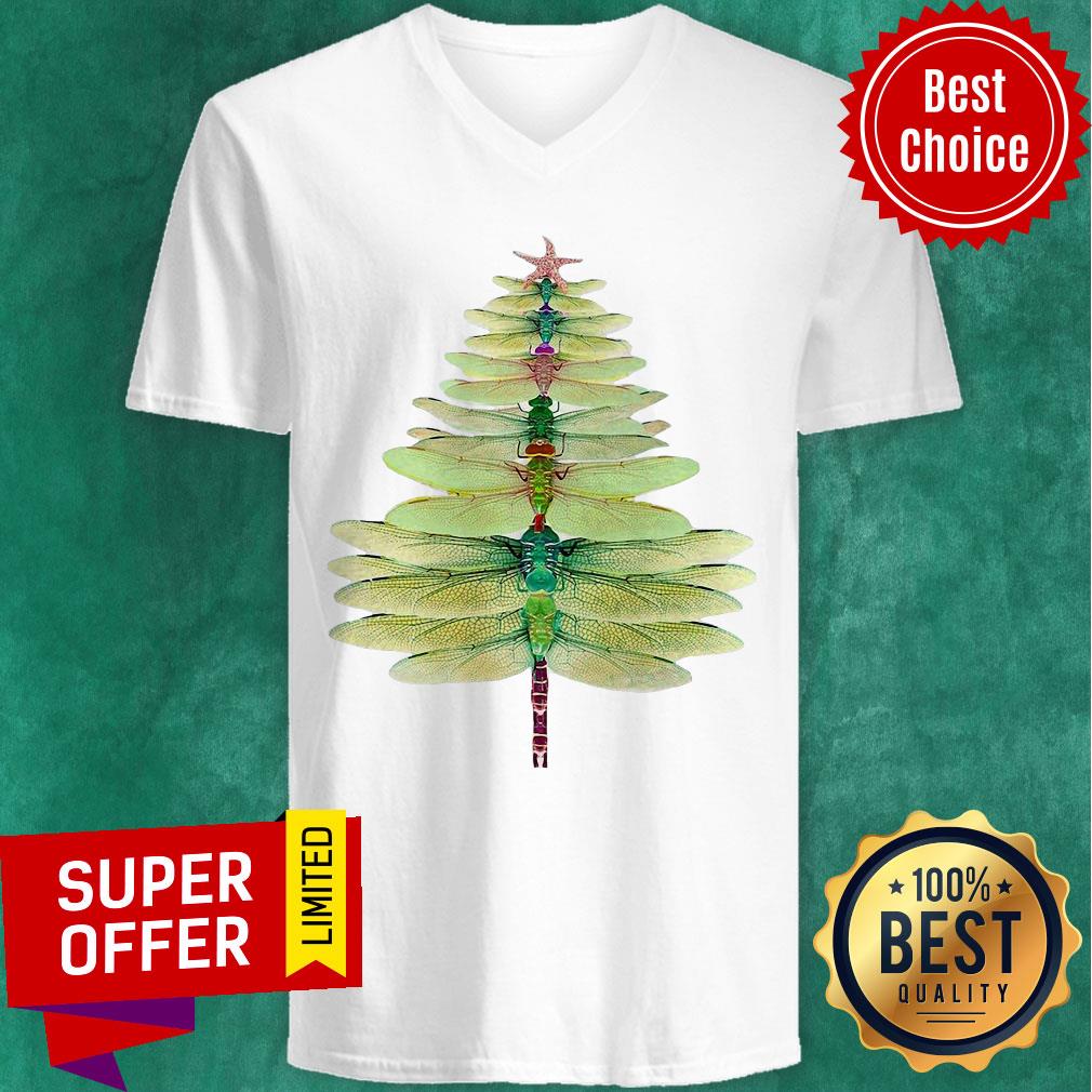 Premium Dragonfly Christmas Tree Print Shirt
