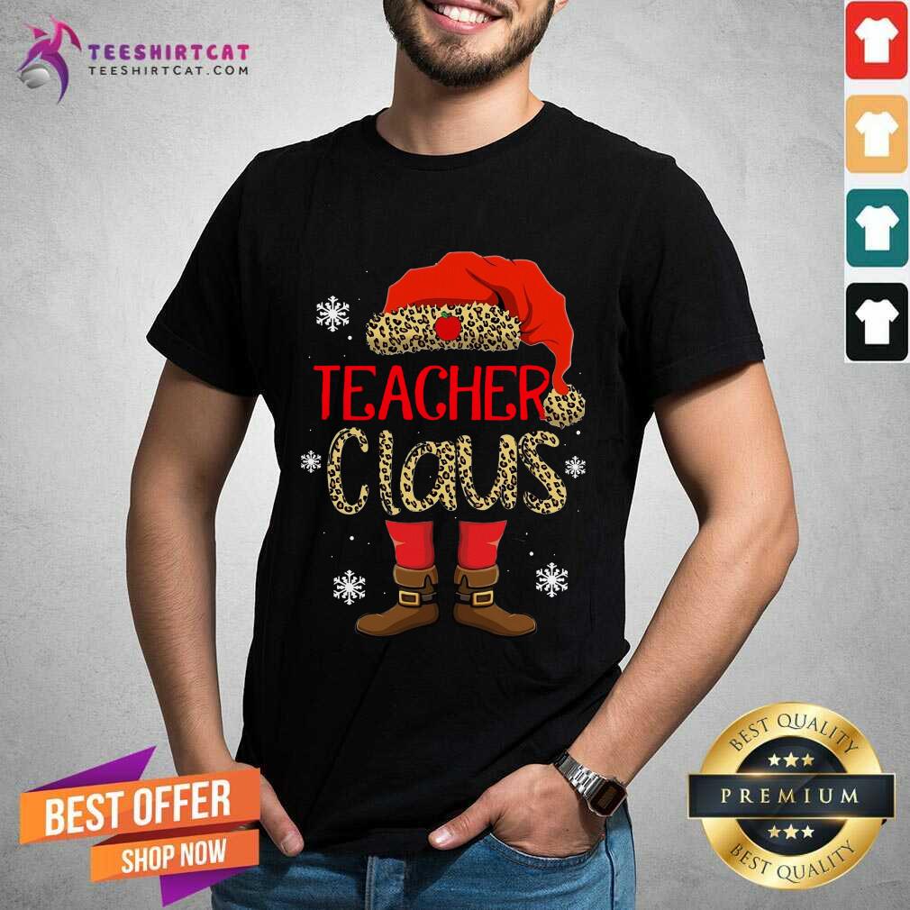 Premium Teacher Claus Leopard Merry Christmas Shirt