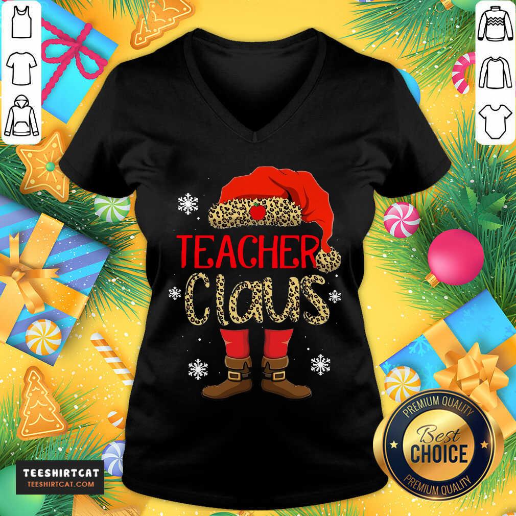 Premium Teacher Claus Leopard Merry Christmas Shirt