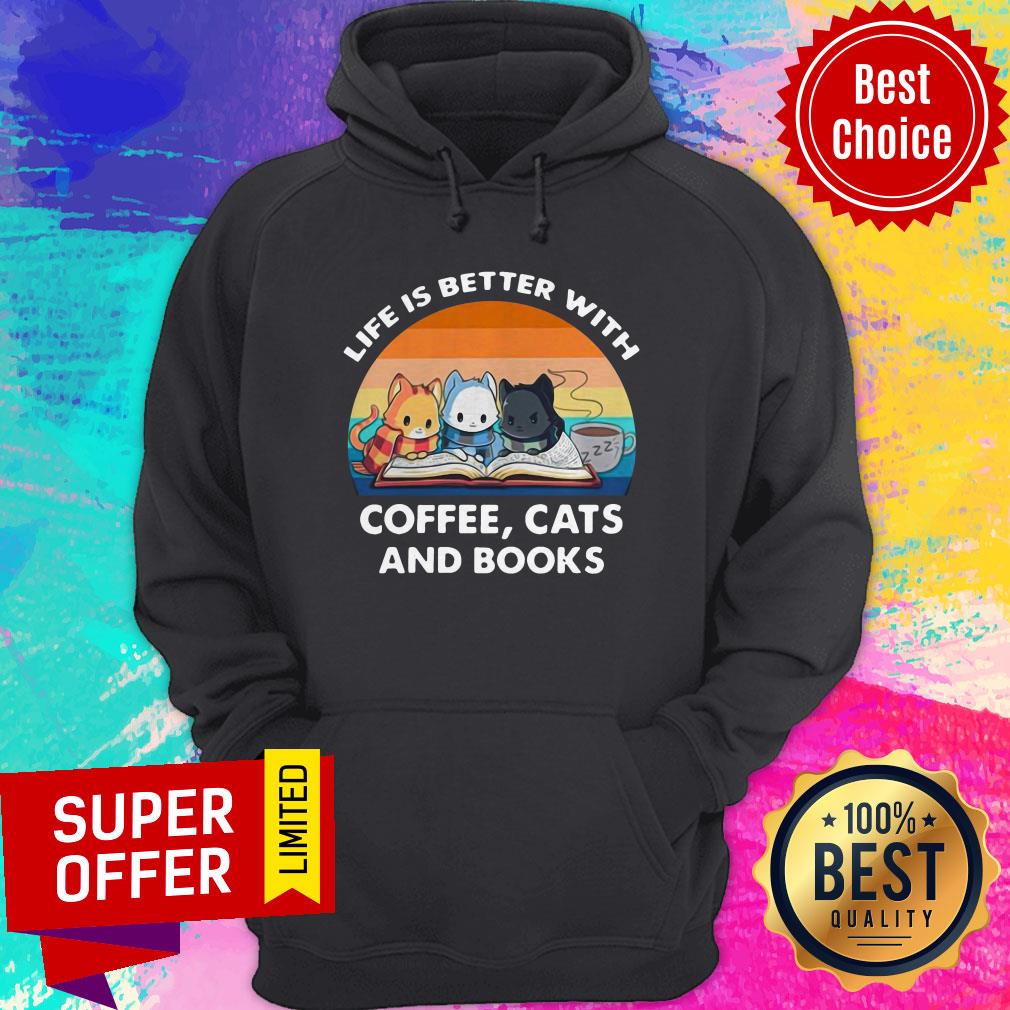 Premium Vintage Life Better With Coffee Cats Books Funny Shirt