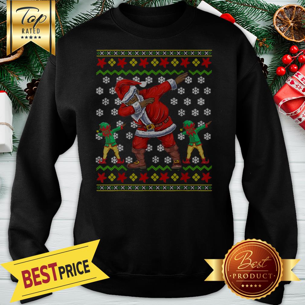 Pretty African American Dabbing Santa Elf Ugly Christmas Shirt