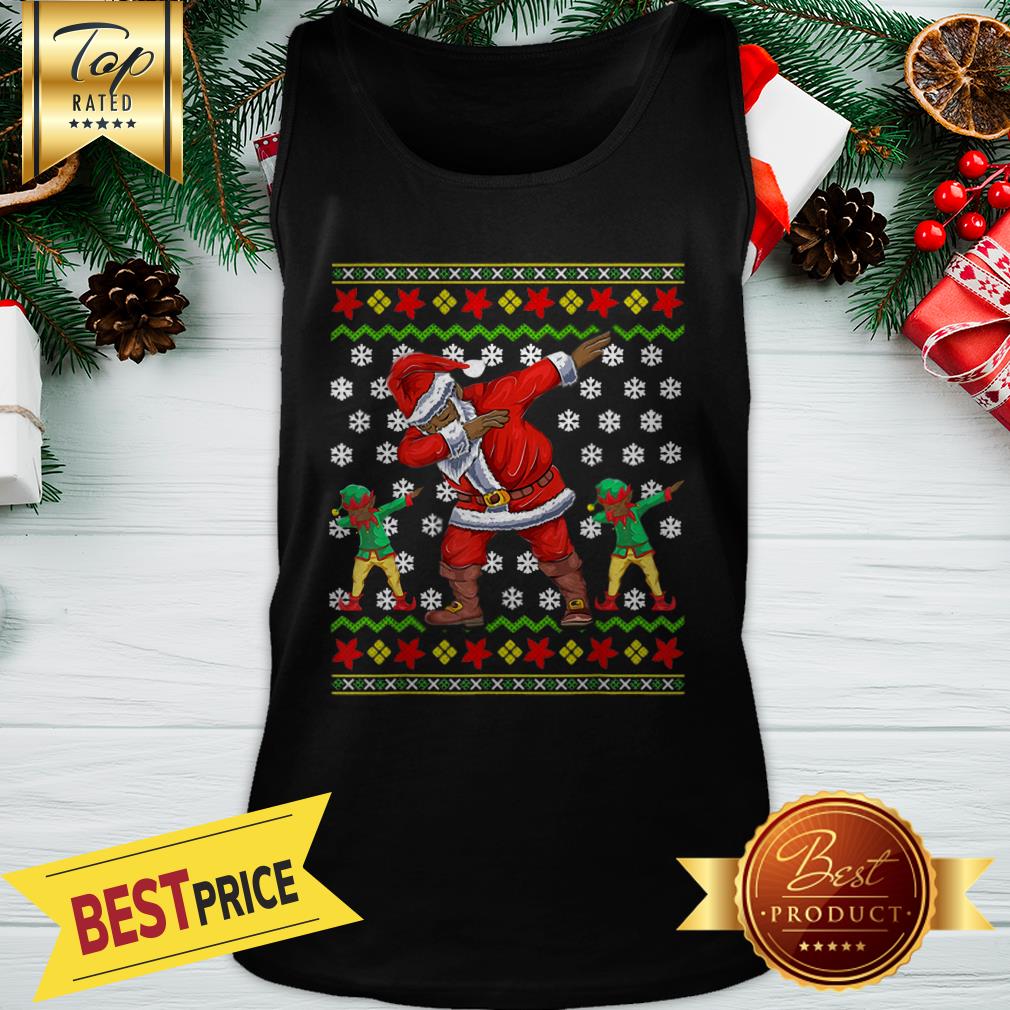 Pretty African American Dabbing Santa Elf Ugly Christmas Shirt