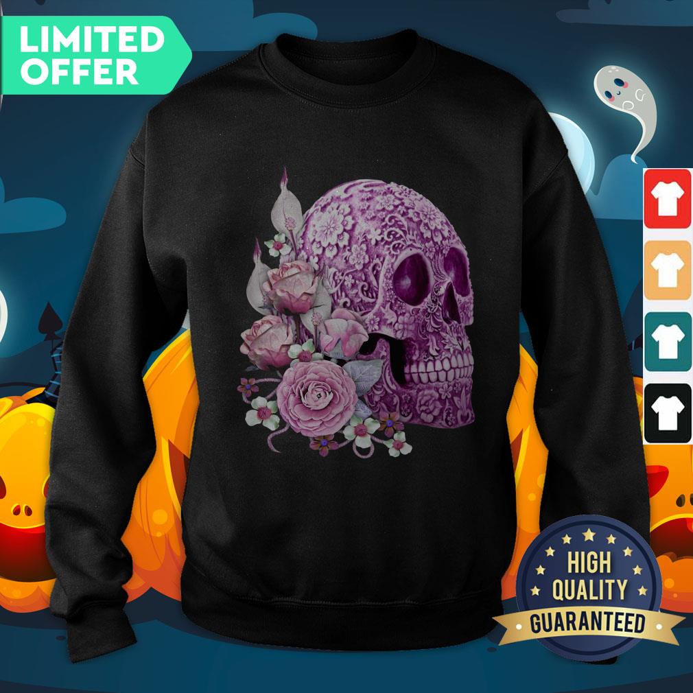 Purple Floral Sugar Skull Day Of The Dead Pink Flowers Shirt