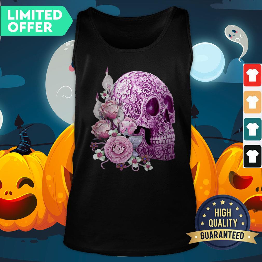 Purple Floral Sugar Skull Day Of The Dead Pink Flowers Shirt