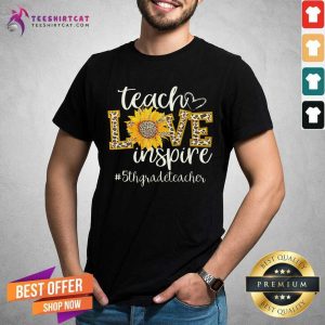 Teach Love Inspire 5th Grade Teacher Sunflower Leopard Shirt