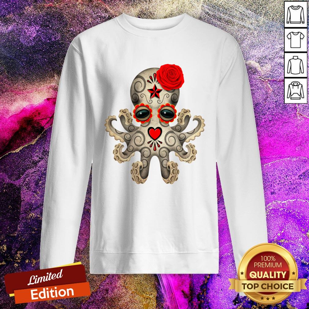 Red Day Of The Dead Sugar Skull Baby Octopus Muertos Shirt