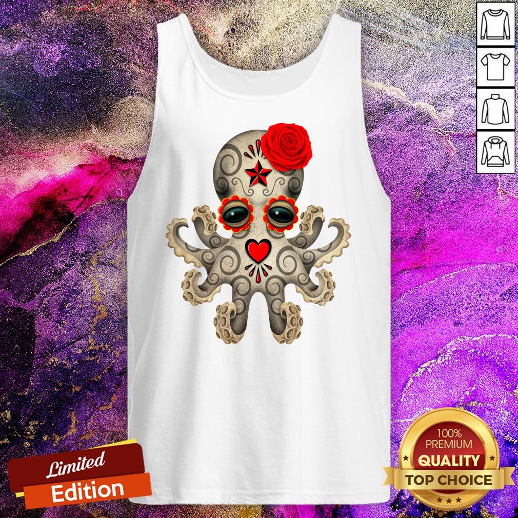 Red Day Of The Dead Sugar Skull Baby Octopus Muertos Shirt