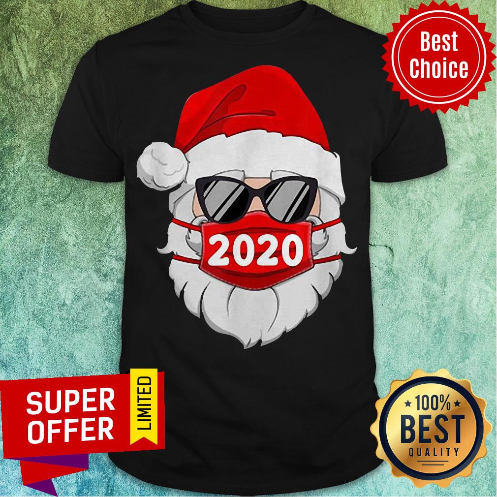 Santa With Face Mask Christmas 2020 Family Pajamas Xmas Gift Shirt