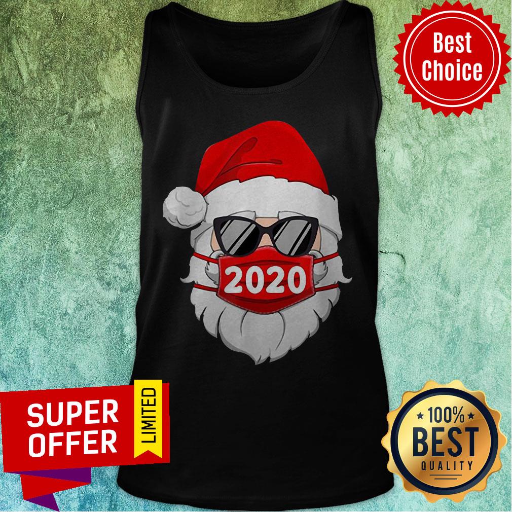 Santa With Face Mask Christmas 2020 Family Pajamas Xmas Gift Shirt