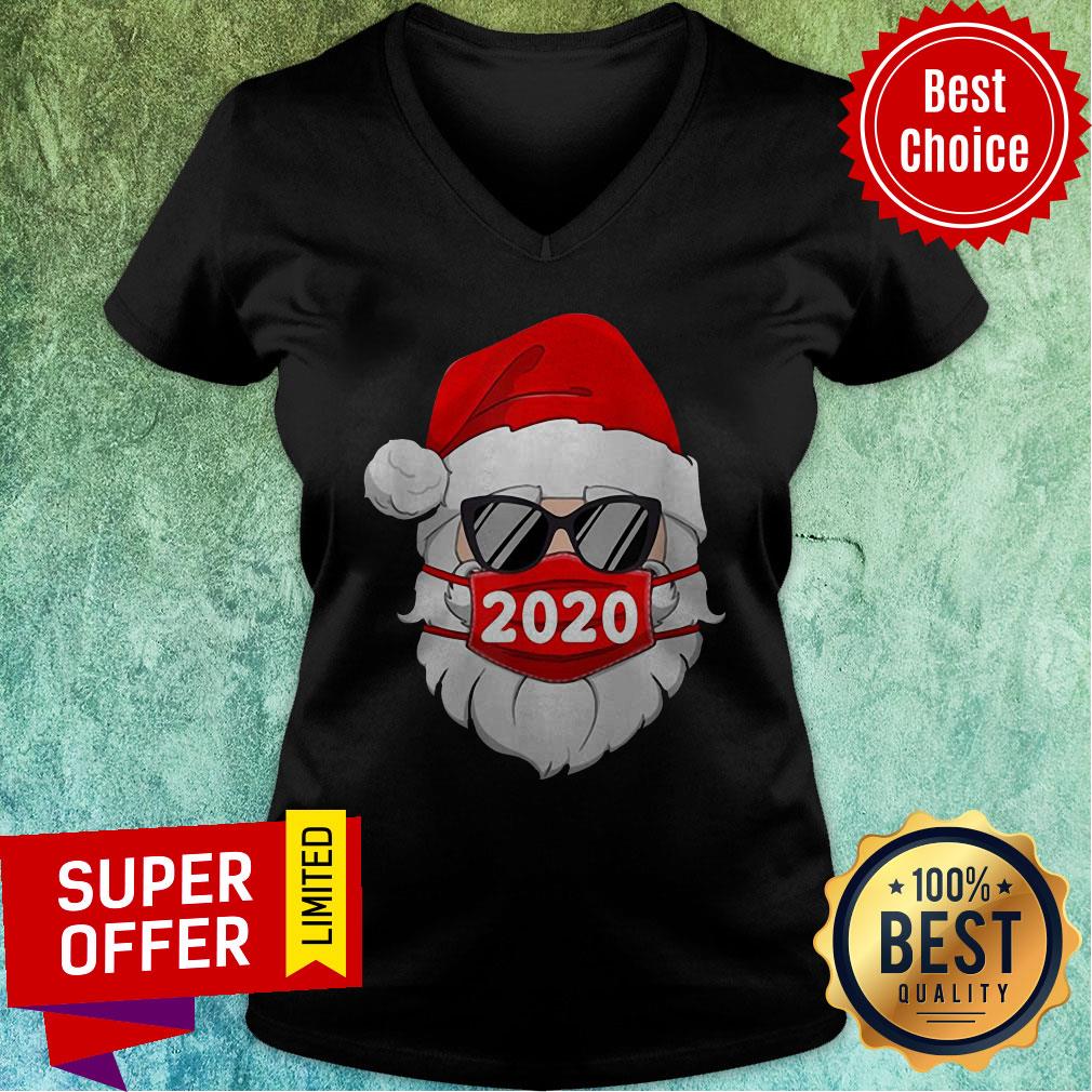 Santa With Face Mask Christmas 2020 Family Pajamas Xmas Gift Shirt