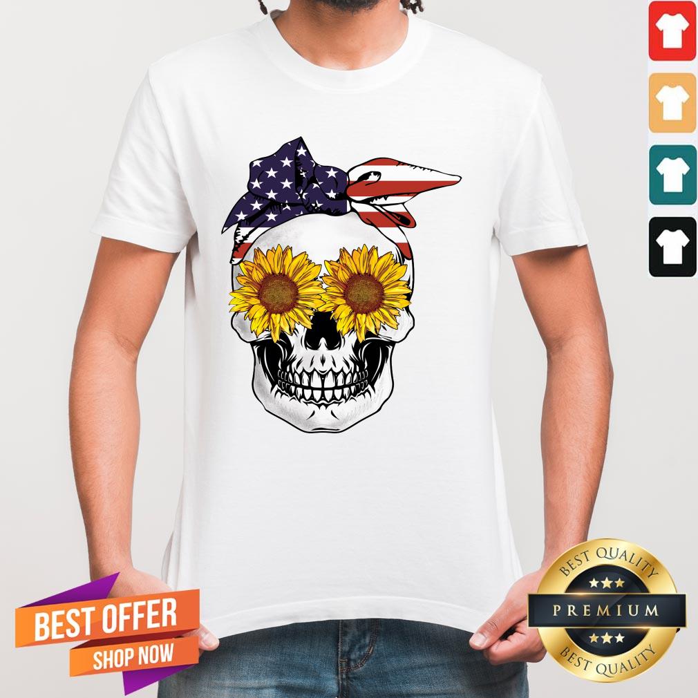 Skull With Usa Bandana And Sunflowers Stars Stripes Shirt