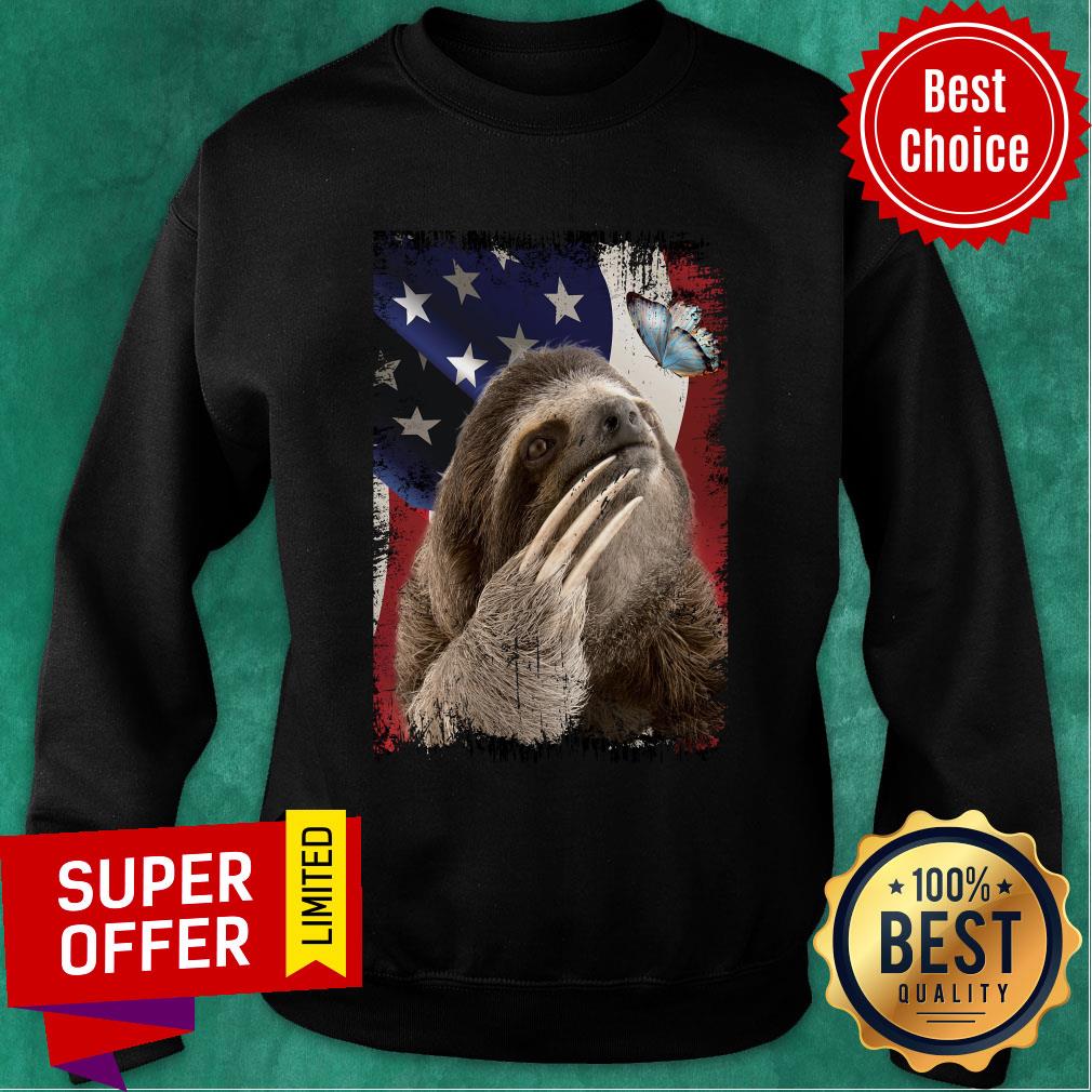 Sloth Butterfly On Nose Sloth Lovers USA Flag Shirt