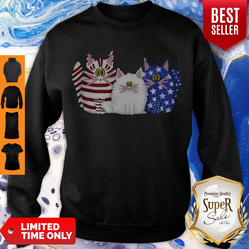 Awesome Three Cat Red White And Blue American Flag Shirt