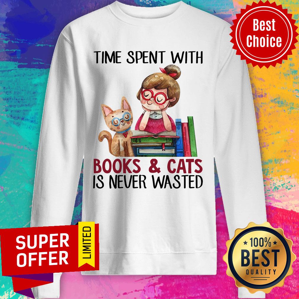 Time Spent With Cat And Book Girl Never Wasted Shirt