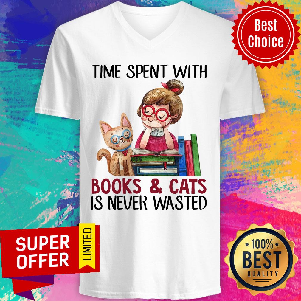 Time Spent With Cat And Book Girl Never Wasted Shirt