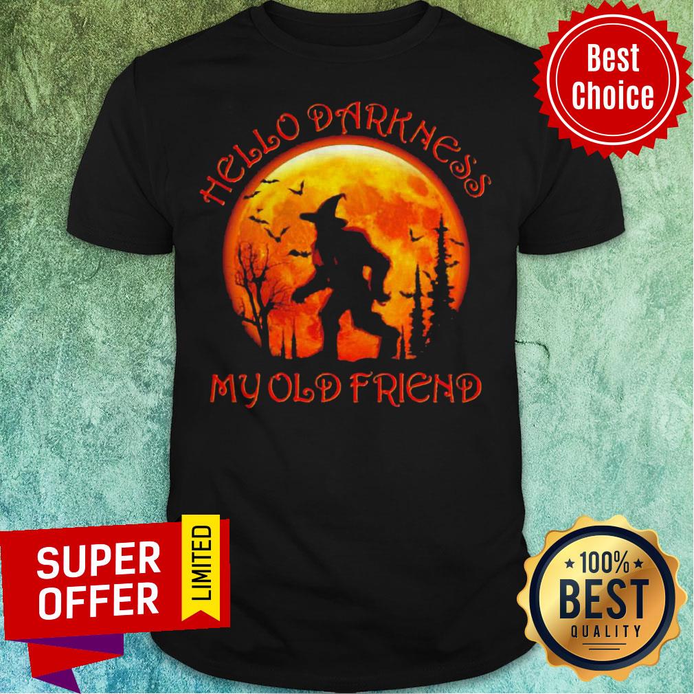 Top Bigfoot Witch Hello Darkness My Old Friend Halloween Shirt