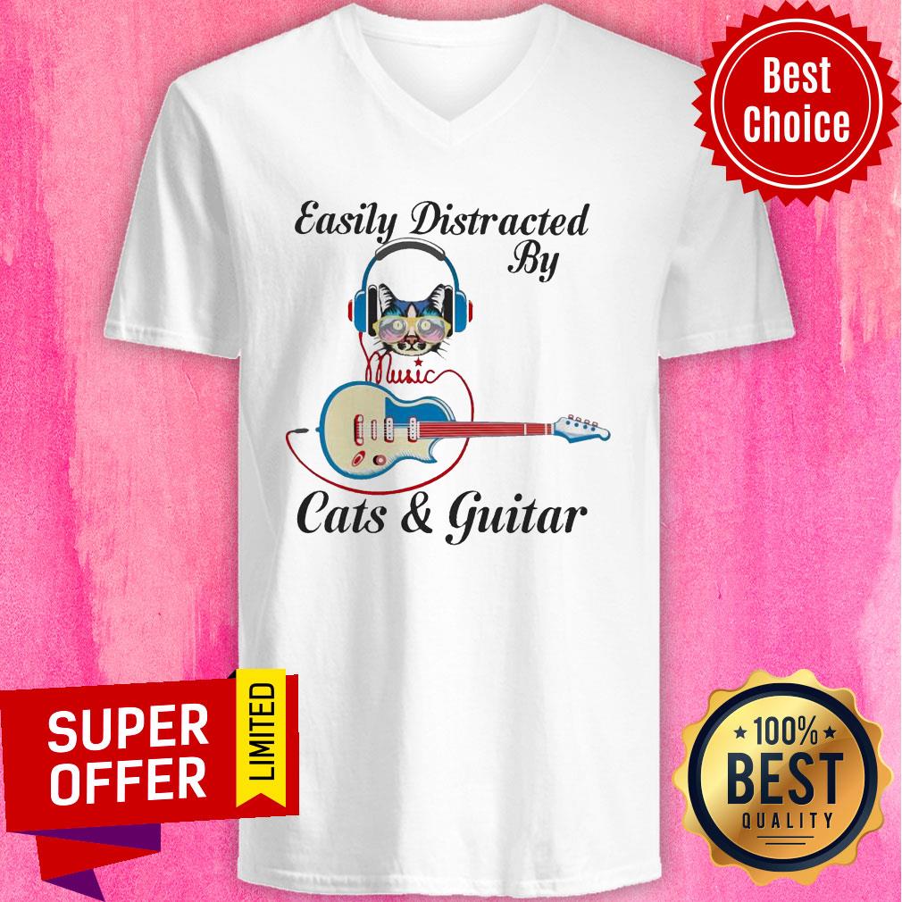 Top Easily Distracted By Music Cats And Guitar Shirt