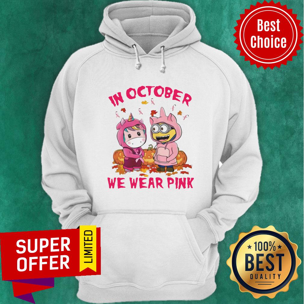 Unicorn And Minions Pumpkin In October We Wear Pink Halloween Shirt